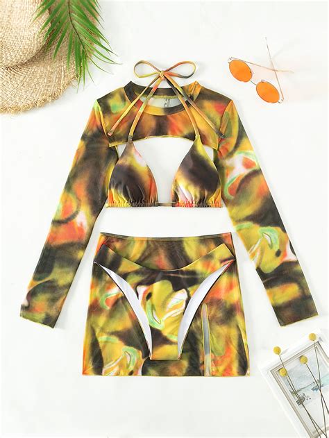 de tie dye Bañador bikini triángulo halter con cover up Set Moda de