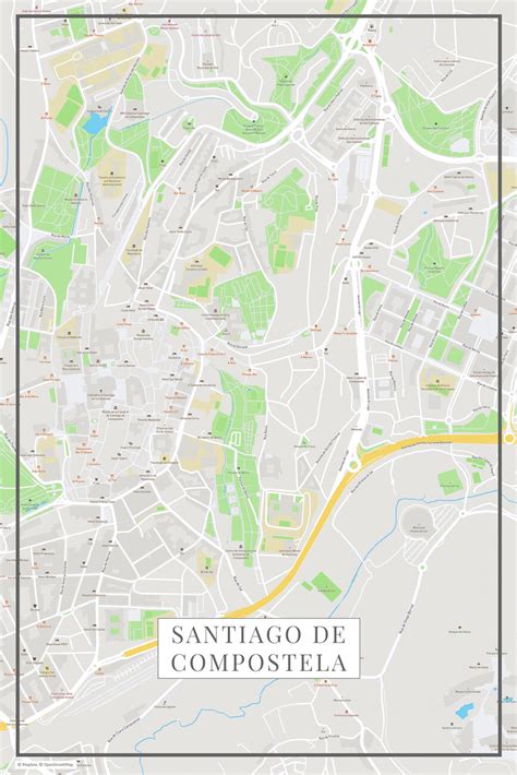 Map Of Santiago De Compostela Color ǀ Maps Of All Cities And Countries For Your Wall