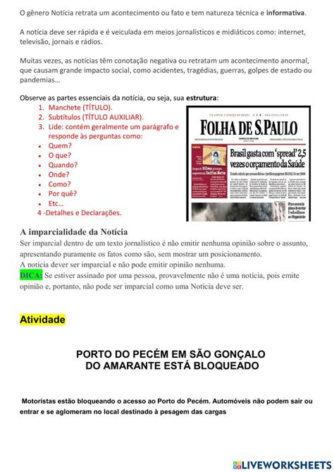 Interpretação De Noticia - Atividade Interpretacao De Noticia