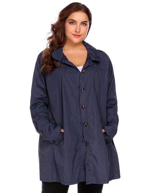 Women Plus Size Hooded Long Sleeve Lightweight Waterproof Raincoat Wt88