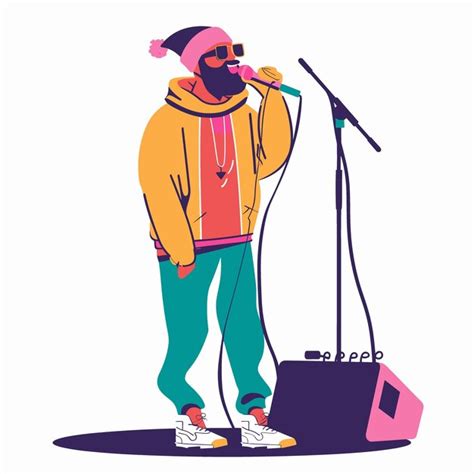 Premium Vector Hipster Man Singing Into A Microphone Vector