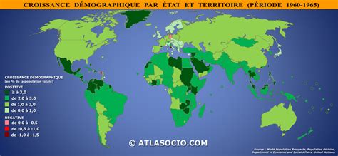 Carte du monde croissance démographique par État et territoire