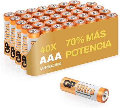 GP Pilas AAA Batteries Ultra Paquete de 40 Baterías AAA alcalinas