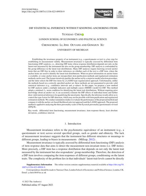 Pdf Dif Statistical Inference Without Knowing Anchoring Items