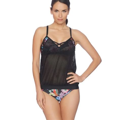 Black Printed Mesh Smock Bikini Set Three Pieces Swimsuit 2018 Push Up