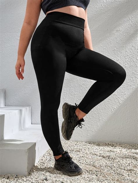 Yoga Basic Plus Scrunch Butt Wideband Waist Sports Leggings SHEIN USA