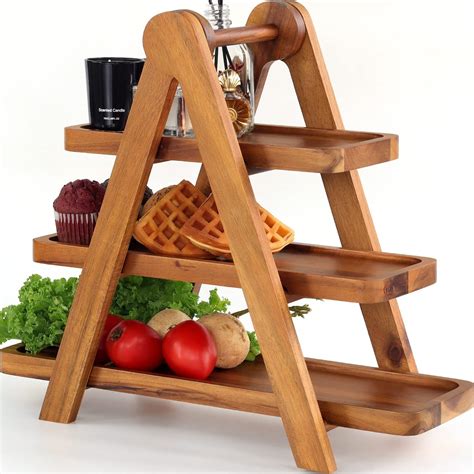 Amazon Zyviv Wooden 3 Tier Serving Tray Solid Acacia Wood Serving