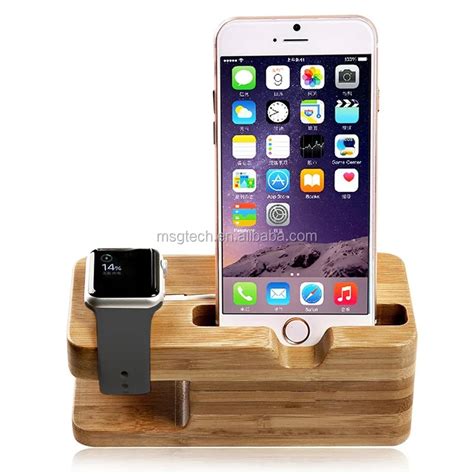 2 In 1 Bamboo Wood Desktop Stand For Iphone Android Phone Stand Holder Charger Charging Dock