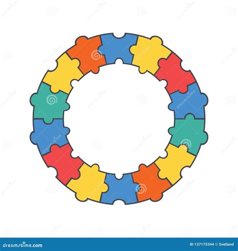 Puzzle Circle Puzzle Round Jigsaw Puzzle Template Stock Vector