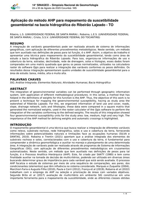 Pdf Sinageo Simp Sio Nacional De Geomorfologia Aplica O Do