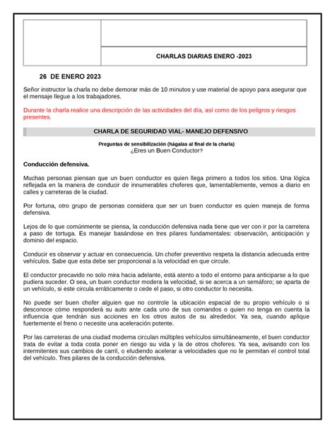 Charla De Seguridad Vial Manejo Defensivo Charlas Diarias Enero