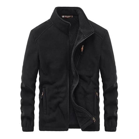 Veste Hiver Homme Polaire Col Montant Fermeture Clair Noir Manches