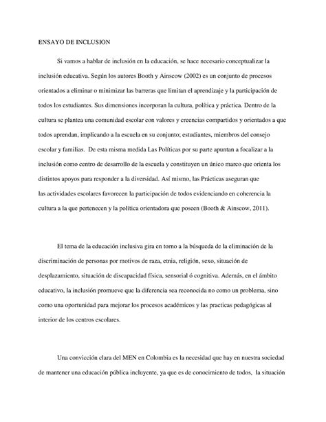 Ensayo Inclusion Social ENSAYO DE INCLUSION Si Vamos A Hablar De