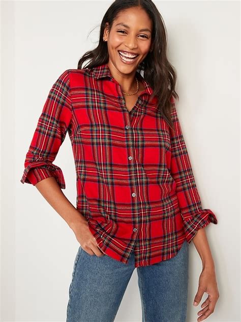 Womens Red And Black Plaid Shirt