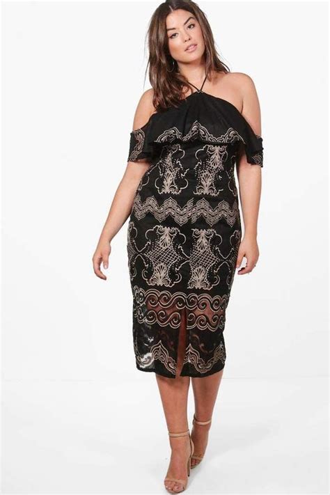 Boohoo Plus Dahlia Crochet Lace Ruffle Detail Midi Dress Kate