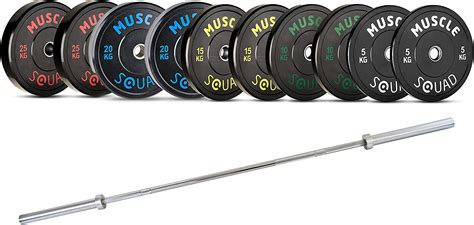 Musclesquad Olympic Rubber Bumper Plates 5kg 25kg Set Bar Uk Sports And Outdoors