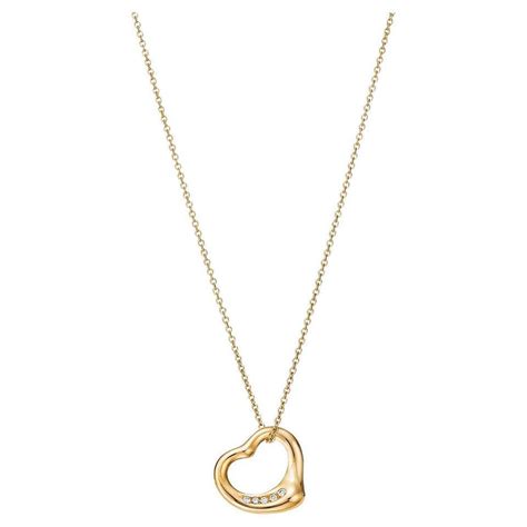 Tiffany And Co Elsa Peretti 18k Gold 36ct Diamond Open Heart Pendant