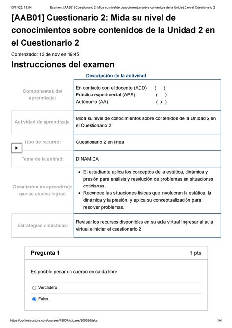 Examen Aab01 Cuestionario 2 Mida Su Nivel De Conocimientos Sobre Contenidos De La Unidad 2 En