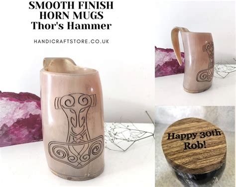 Real Horn Mug, Personalized Viking Horn Mug Thor's Hammer, Polished Mug ...