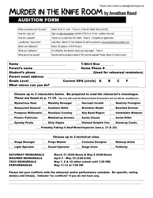 Fillable Online Audition Form Bdowelldramabbweeblybbcomb Fax Email