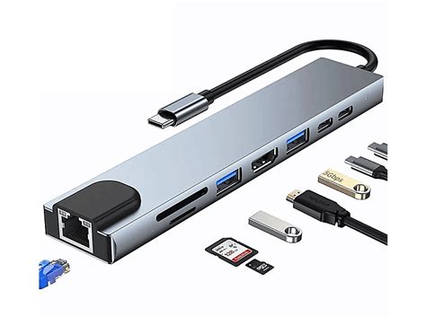 Hub Usb Tipo C 8 en 1 con carga rápida Ethernet Hdmi SD TF Tipo C