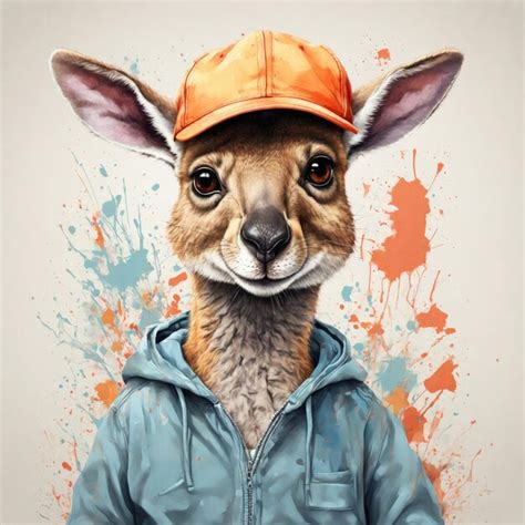 Premium Photo Adorable Drawing Of A Cute Kangaroo Wearing A Cap Retro