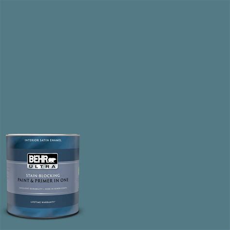 Behr Ultra Qt F Smokey Blue Satin Enamel Interior Paint And