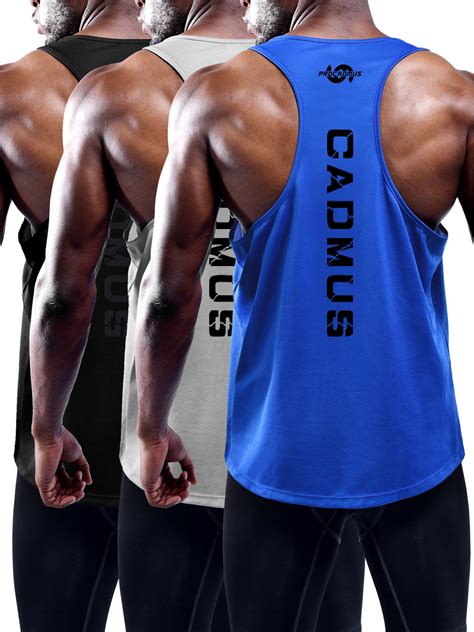 Cadmus Mens 3 Pack Muscle Sleeveless Shirts Dry Fit Gym Workout Tank