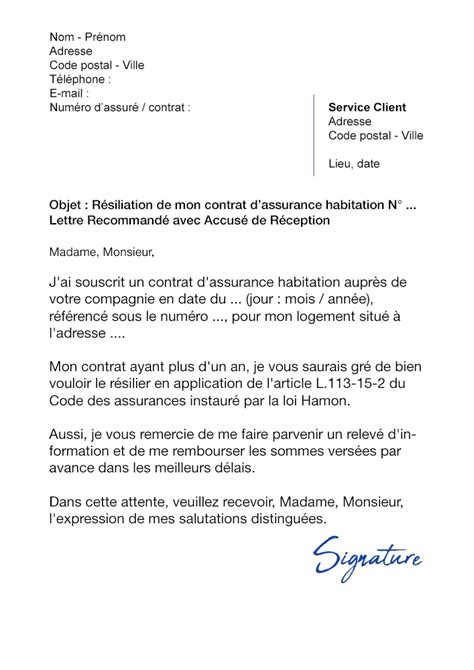 Lettre De R Siliation Assurance Habitation Loi Hamon Mod Le Gratuit