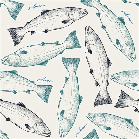 Premium Vector Salmon Fish Hand Draw Seamless Pattern Sketch Vector