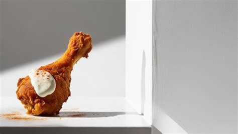 A Golden Brown Crispy Fried Chicken Drumstick With A Dollop Of Sauce