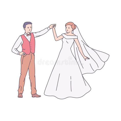 Wedding Dance Of Groom And Bride Scene Sketch Vector Illustration