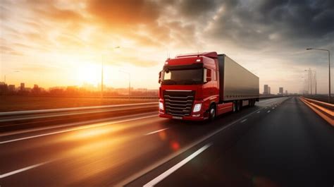 Premium Photo Speeding Truck On Highway At Sunset