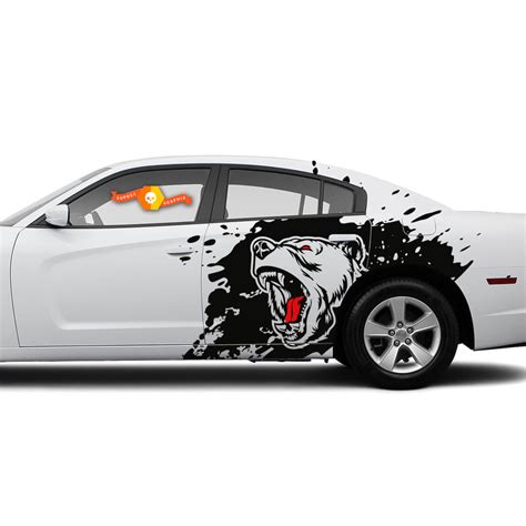 Pair Of Side Angry Grizzly Bear Side Dodge Challenger Or Charger Splash