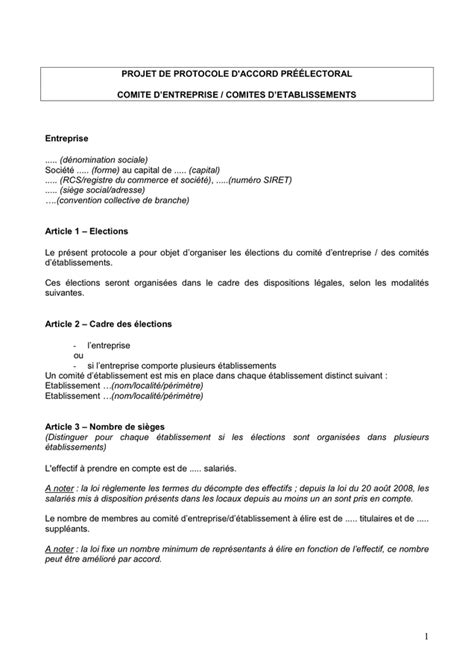 Projet de protocole d accord préélectoral DOC PDF page 1 sur 6