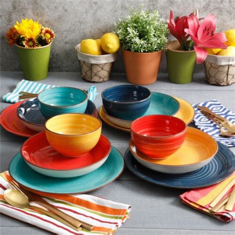 Gibson Color Speckle Piece Mix And Match Double Bowl Dinnerware Set