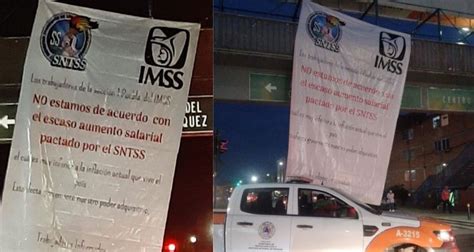 Con Manta Protestan Por Salarios Del IMSS Y Obstruyen Carril De Avenida