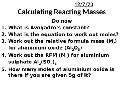 Reacting Masses Teaching Resources