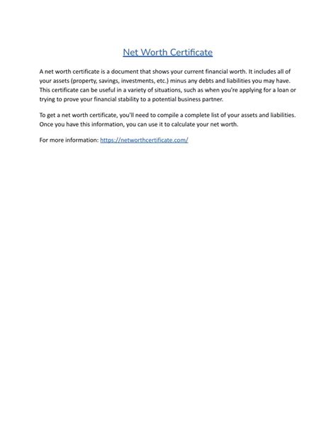 Ppt Net Worth Certificate Powerpoint Presentation Free Download Id