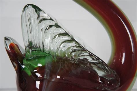 Vintage Large Hand Blown Red And Green Murano Glass Swan Goose Italy Sculpture For Sale At 1stdibs