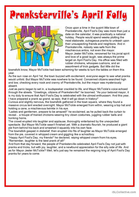 April Fool S Day Pranksterville Fo English Esl Worksheets Pdf Doc