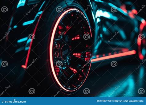 Wheel Rim Of A Speed Sports Car With Vibrant Colors And Neon Lights