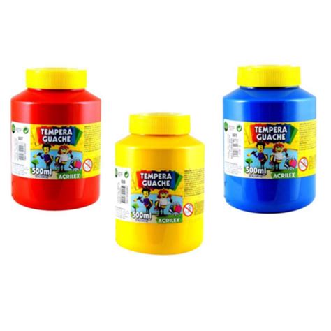 Kit 3 Tinta Guache Cores Primarias 500ml Acrilex Submarino