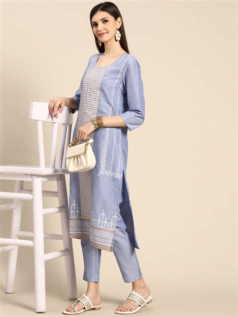 Buy Anouk Women Blue Ethnic Motifs Printed Kurta With Trousers Kurta