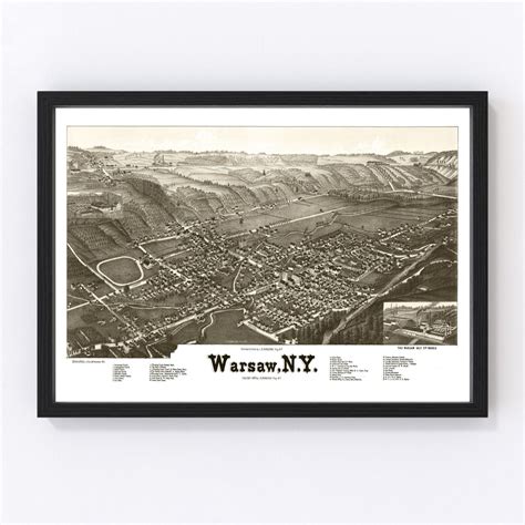 Warsaw Map 1885 Old Map of Warsaw New York Art Vintage Print Framed ...