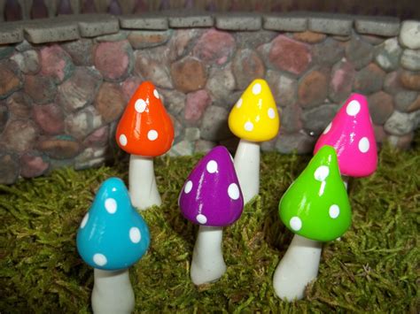 Fairy Garden Mushrooms Set Of 6 Bright Colored Terrarium Etsy