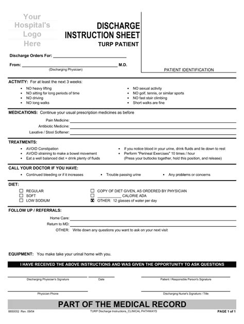 Printable Hospital Discharge Paperwork