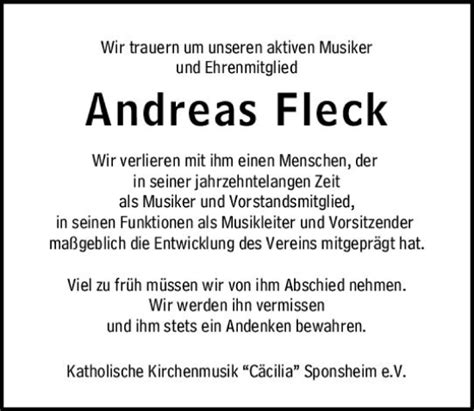 Traueranzeigen Von Andreas Fleck Vrm Trauer De