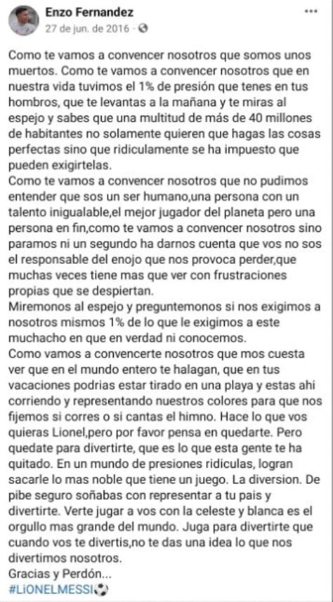 Se cumplen siete años de la conmovedora carta que Enzo Fernández le