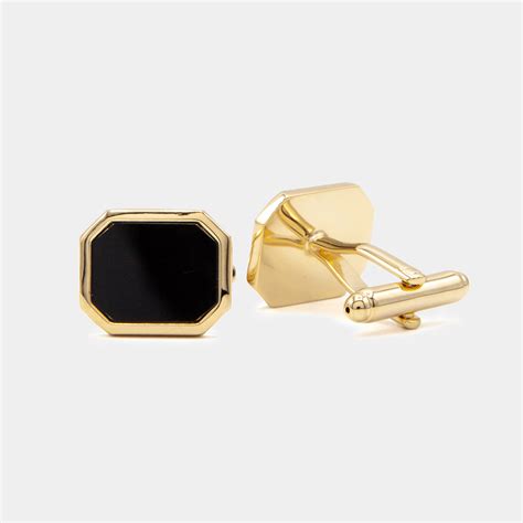 Enzo Custom Gold Hexagon With Black Inlay Cuff Links